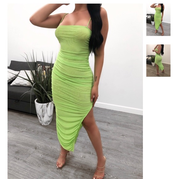 neon green mesh dress
